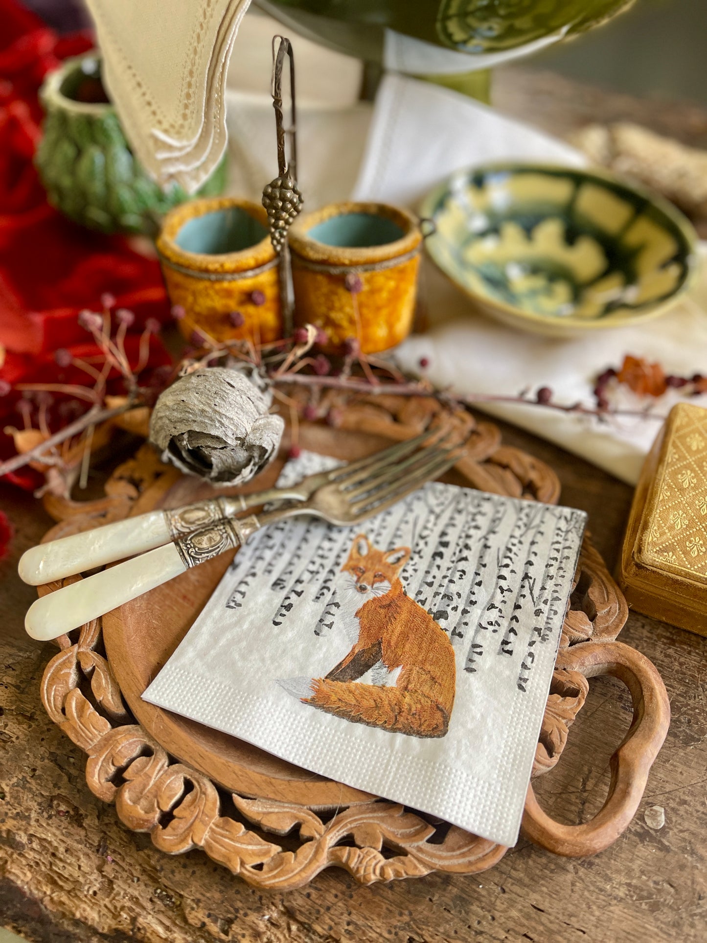 Fox in Winter Aspen Forest Paper Beverage Napkin - 20 Count, Holiday & Christmas Table Decor