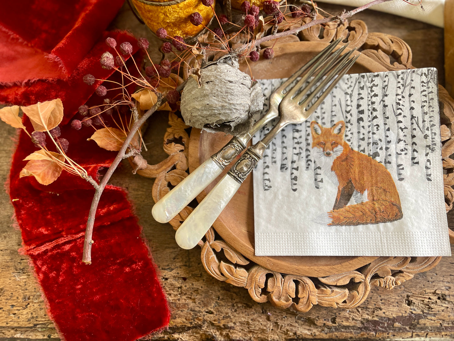 Fox in Winter Aspen Forest Paper Beverage Napkin - 20 Count, Holiday & Christmas Table Decor