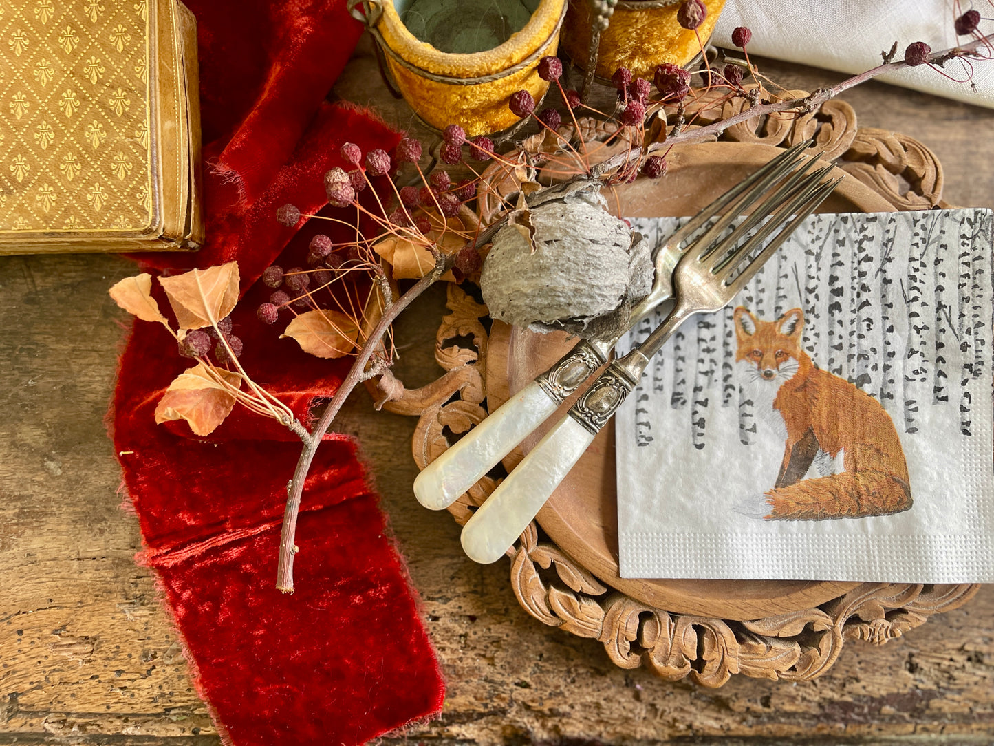 Fox in Winter Aspen Forest Paper Beverage Napkin - 20 Count, Holiday & Christmas Table Decor