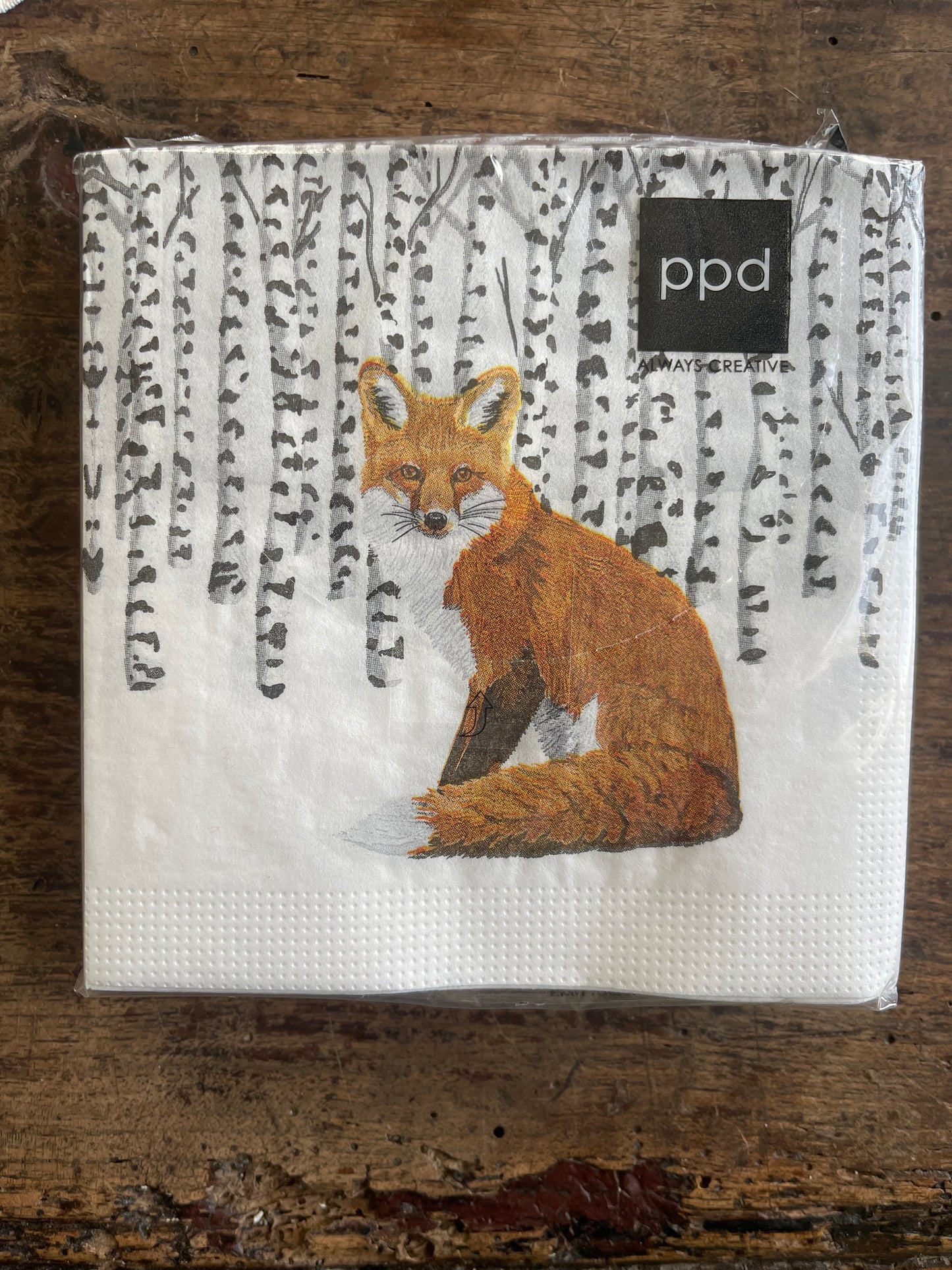 Fox in Winter Aspen Forest Paper Beverage Napkin - 20 Count, Holiday & Christmas Table Decor