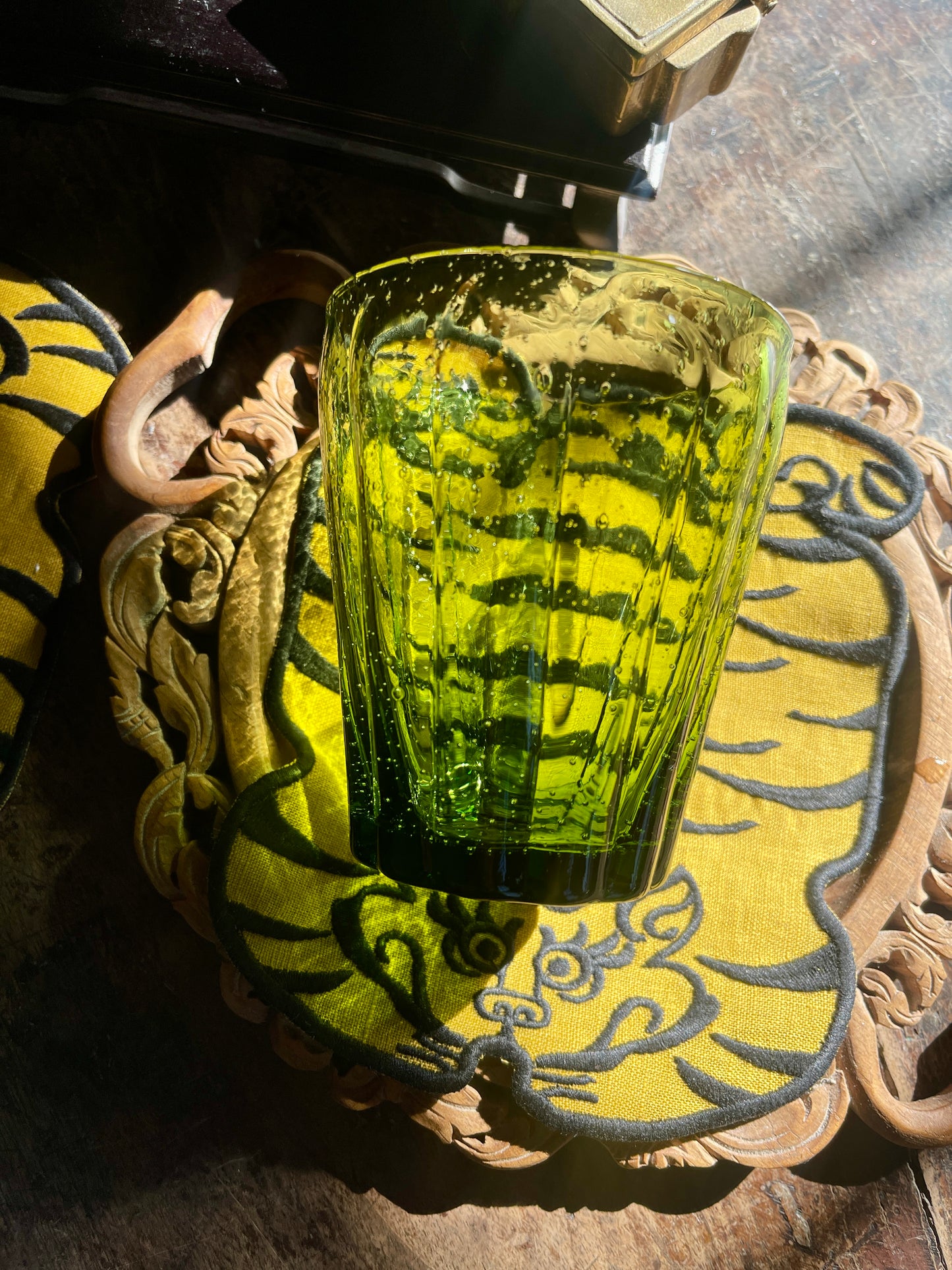 Tibetan Tiger Linen Cocktail Napkin in Yellow