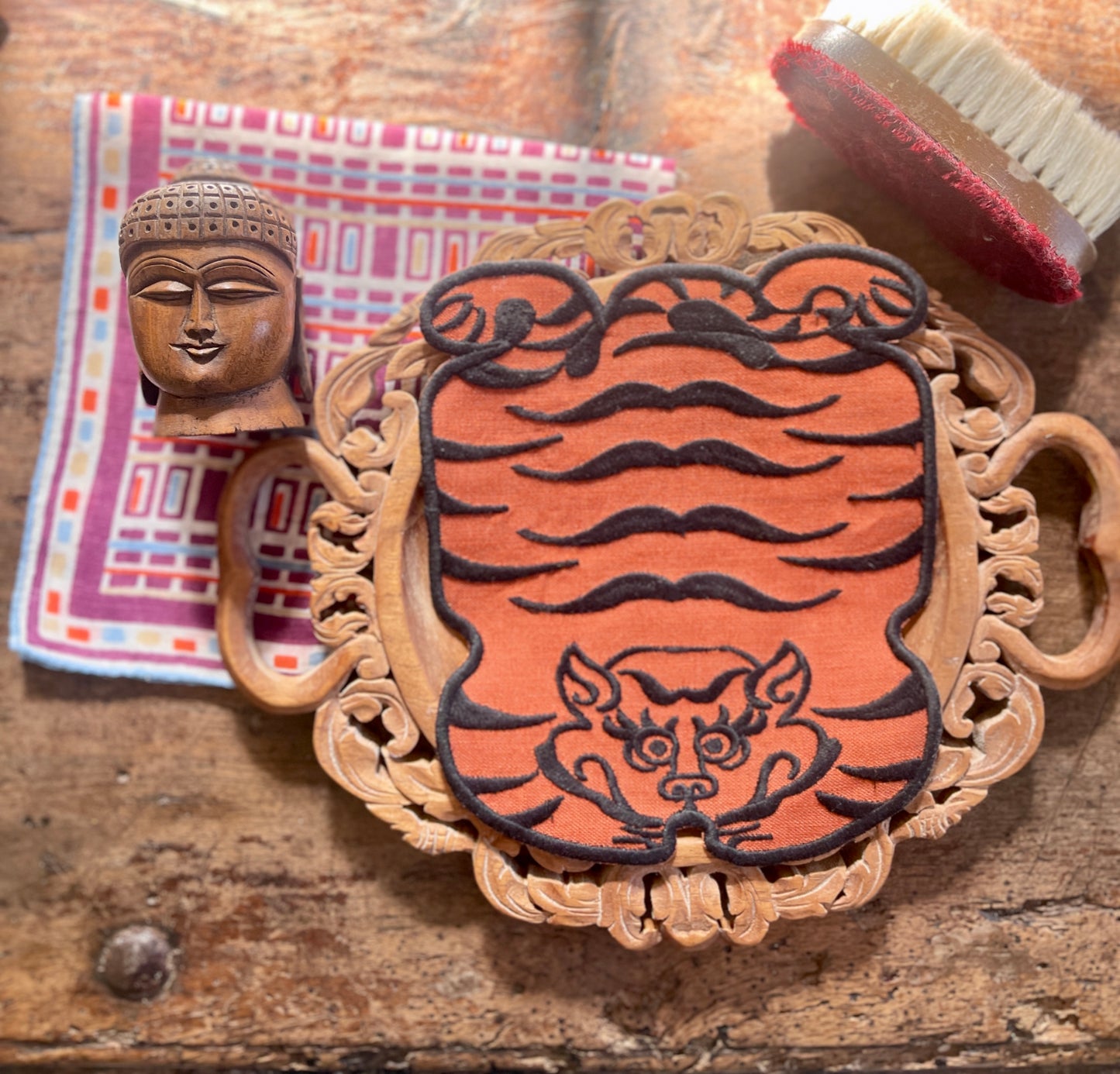 Tibetan Tiger Linen Cocktail Napkin in Orange