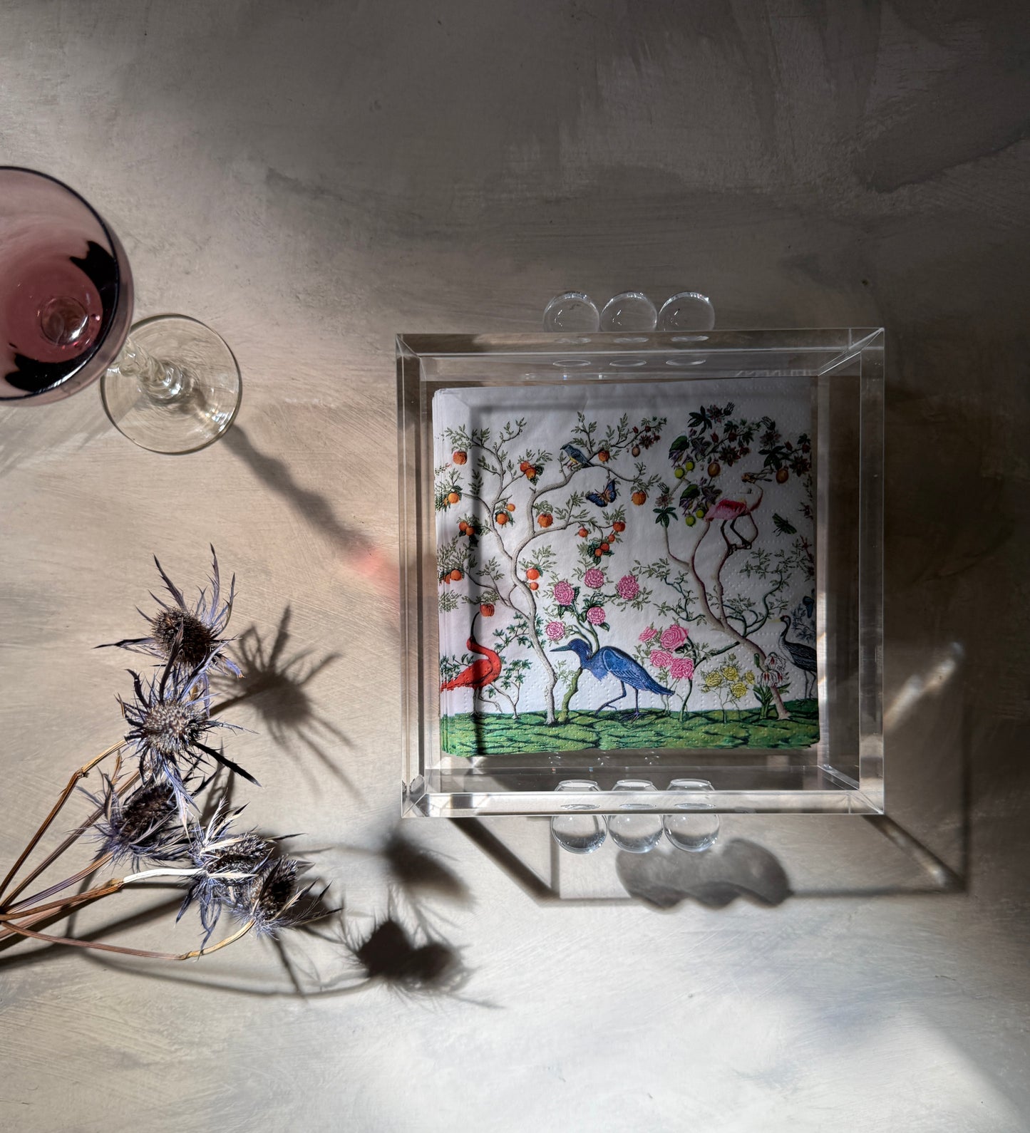 Acrylic Cocktail Napkin Holder - Bubble Clear Design, 6" Square