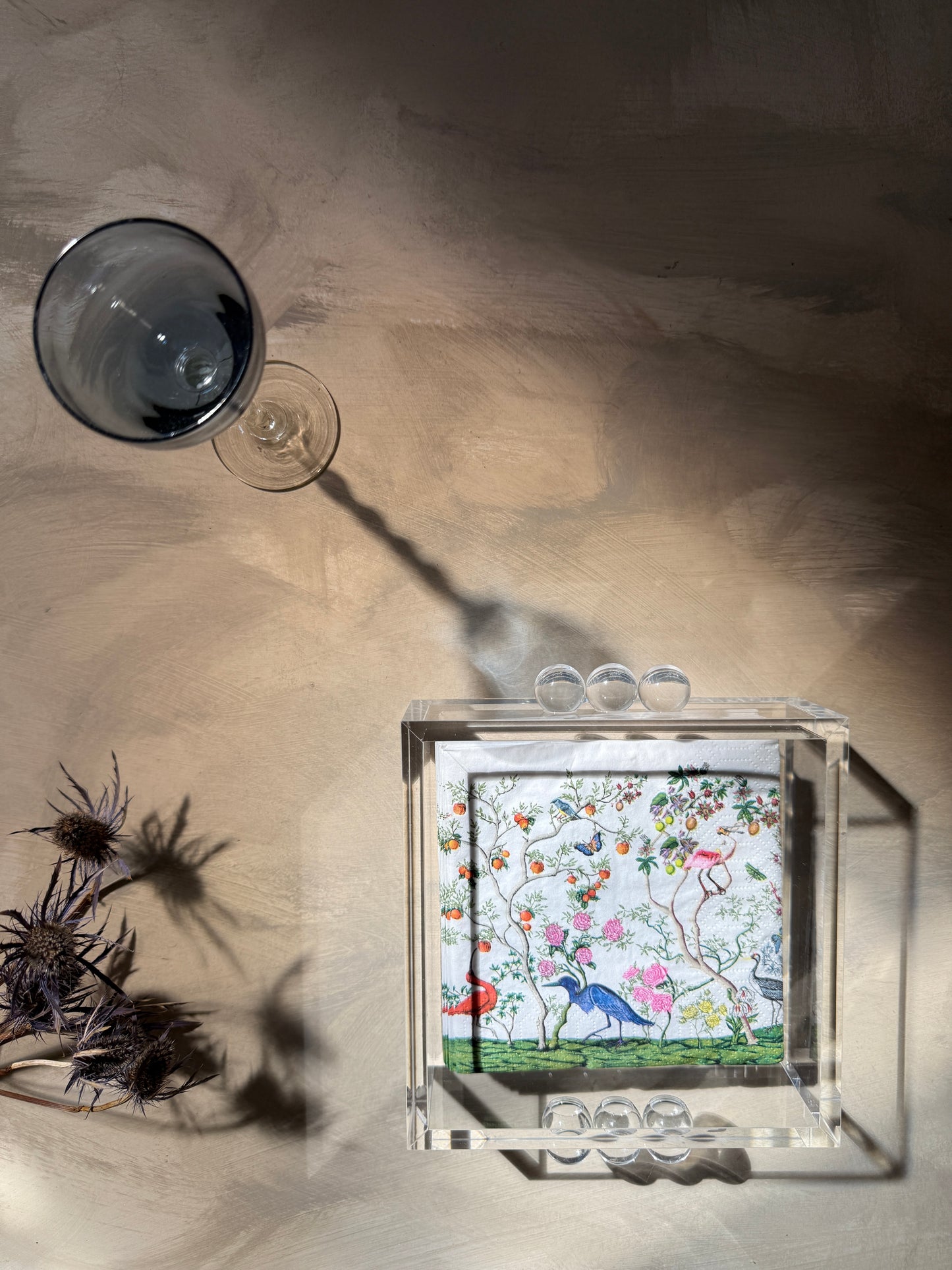 Acrylic Cocktail Napkin Holder - Bubble Clear Design, 6" Square