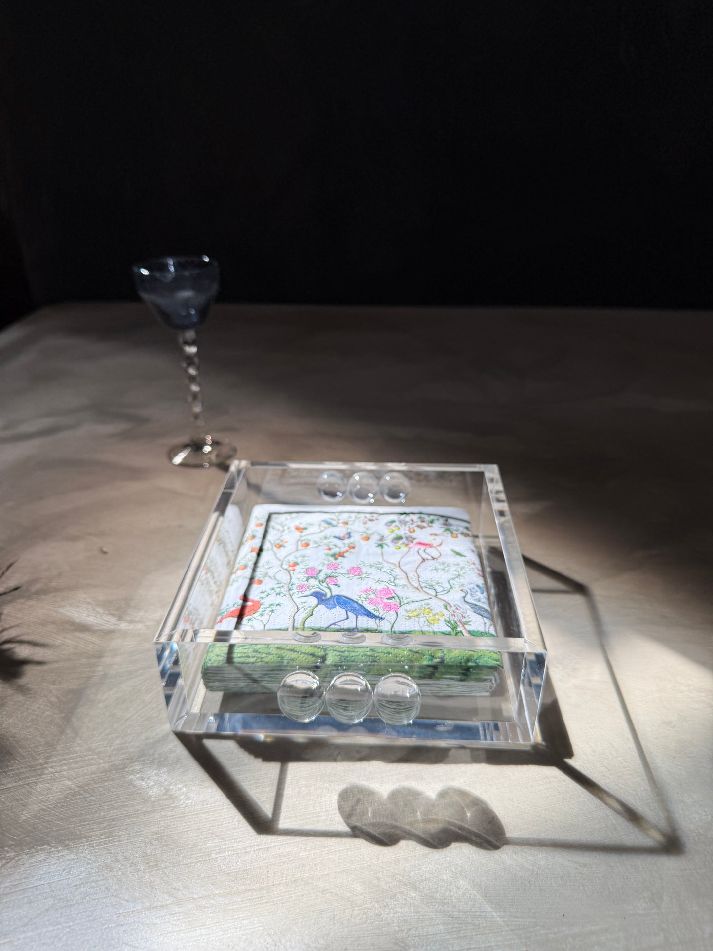 Acrylic Cocktail Napkin Holder - Bubble Clear Design, 6" Square