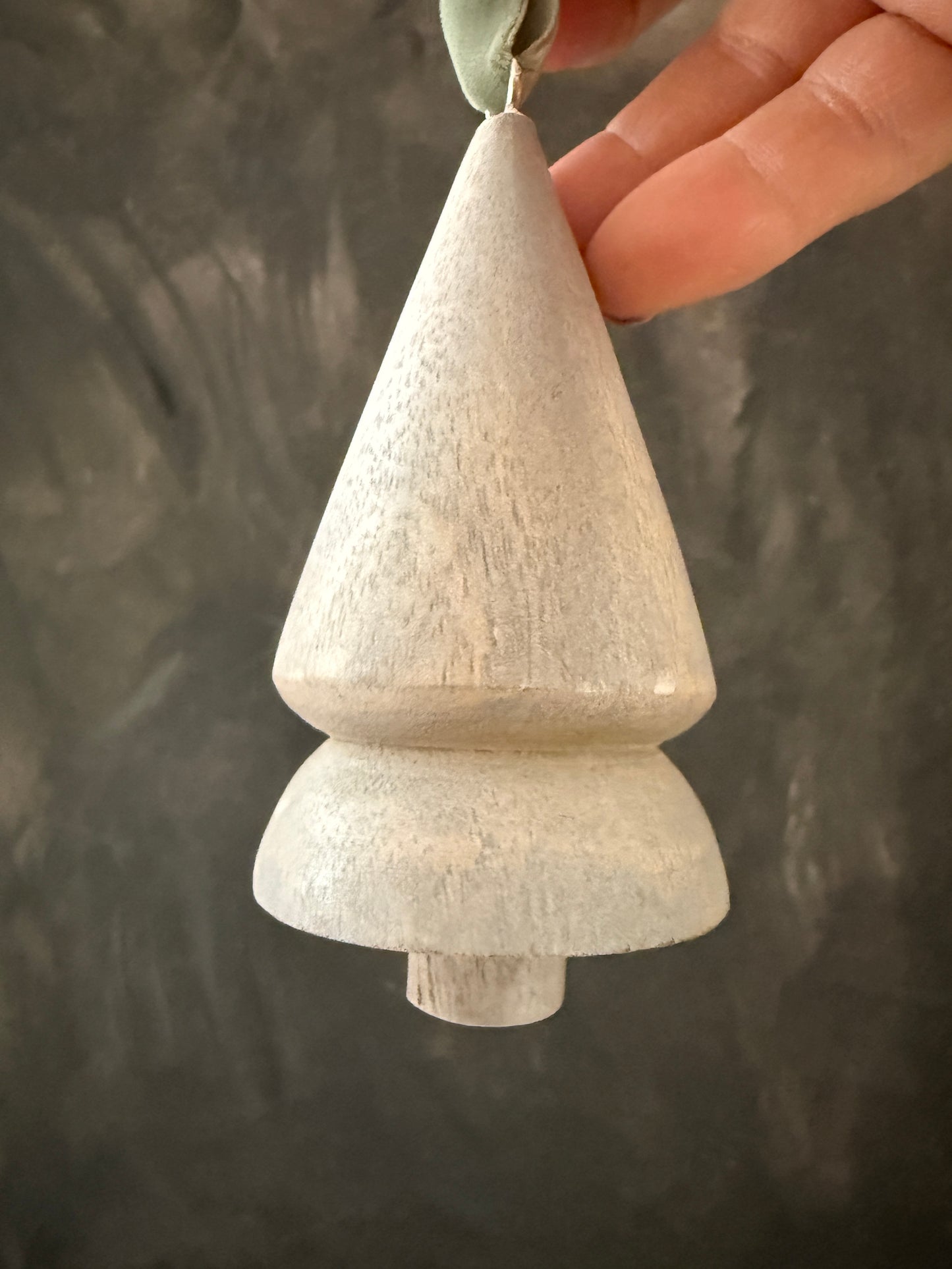 Wooden White Washed Christmas Tree Ornament - Scandinavian Minimalist Holiday Decor