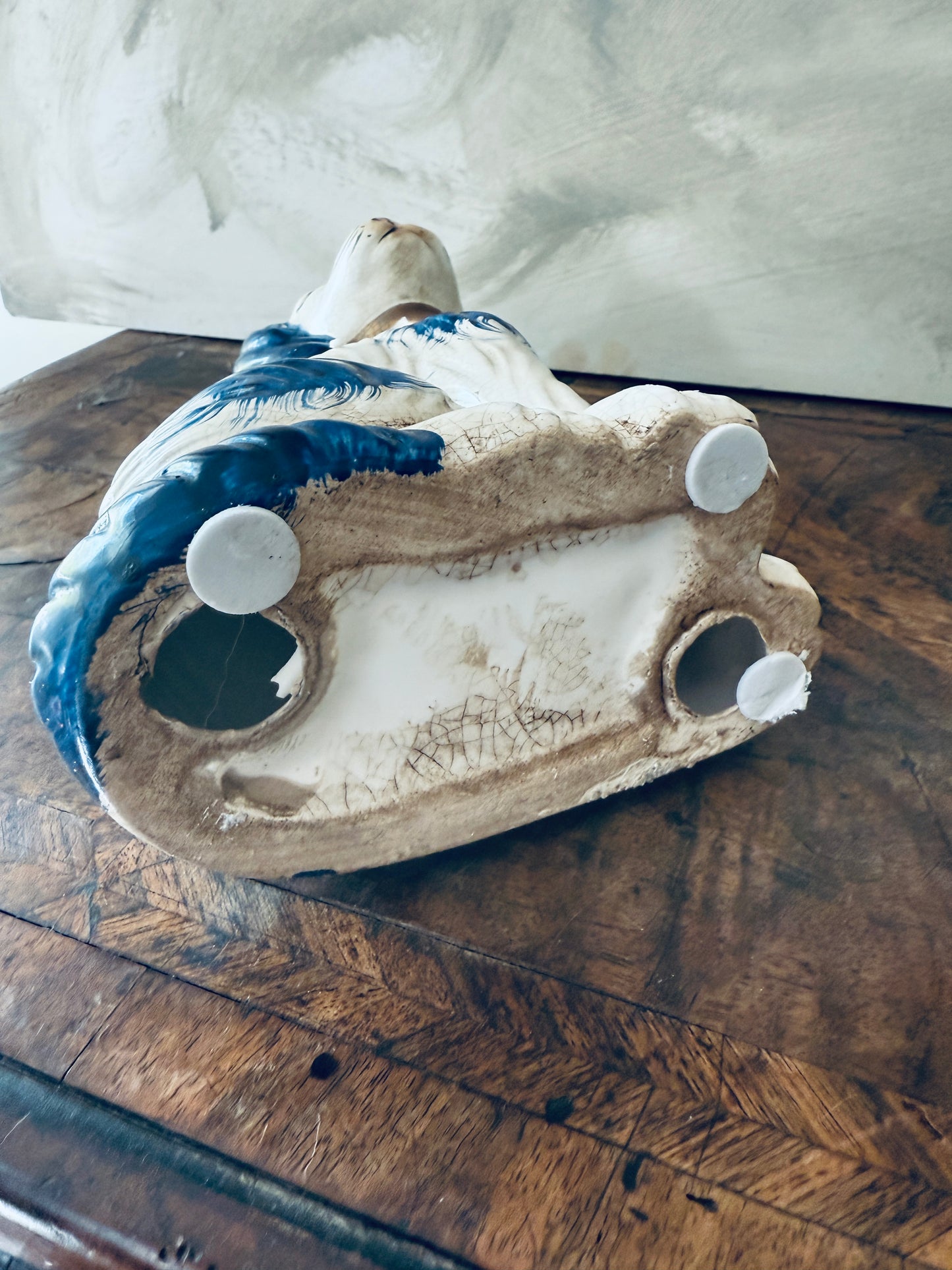 English Chinoiserie Style Blue and White Ceramic Staffordshire Dog - Single Left Side Dog