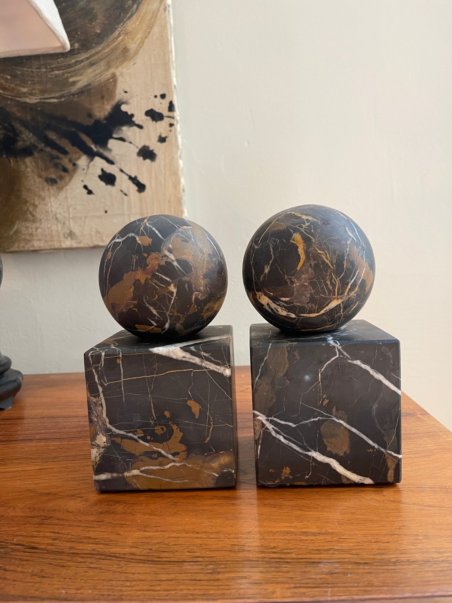 Black and Gold Marble Bookends - a Pair