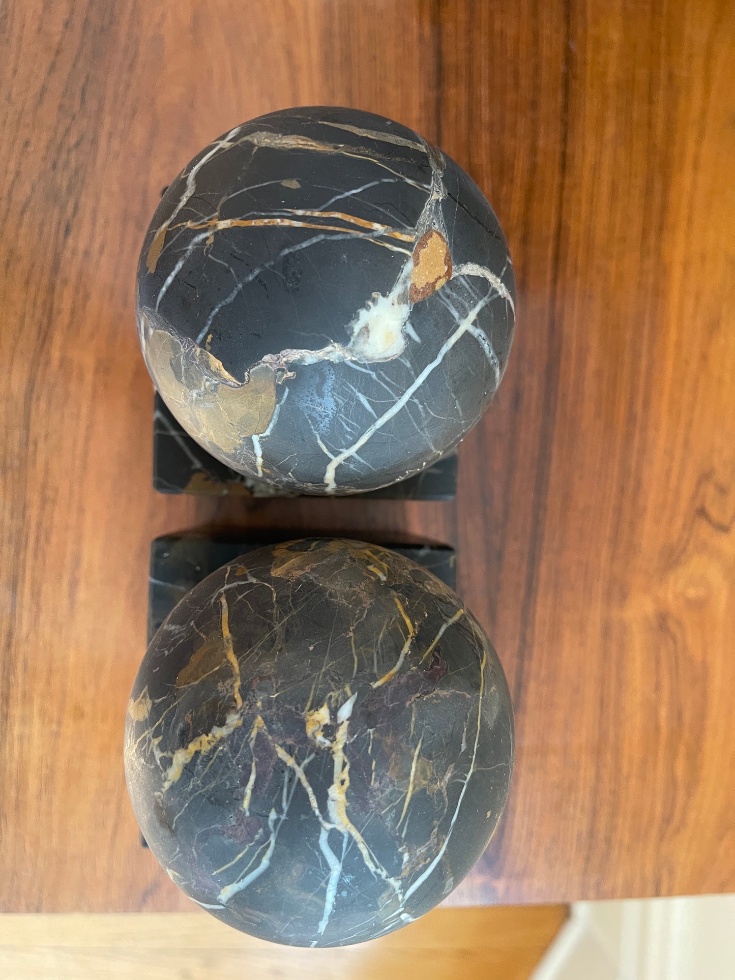 Black and Gold Marble Bookends - a Pair