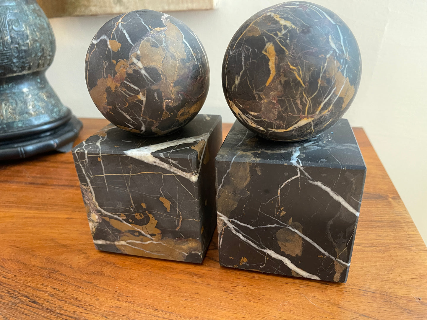 Black and Gold Marble Bookends - a Pair