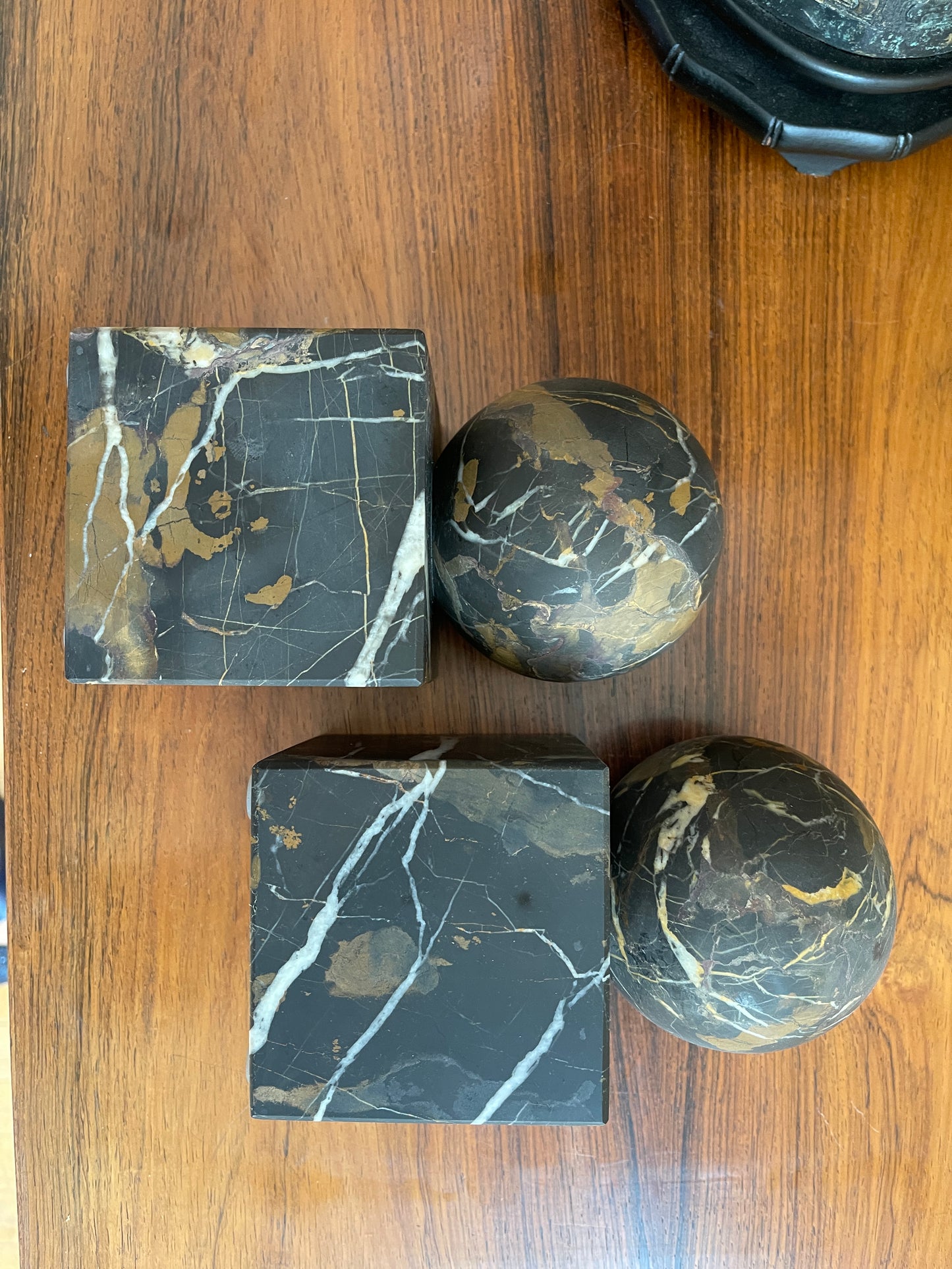 Black and Gold Marble Bookends - a Pair