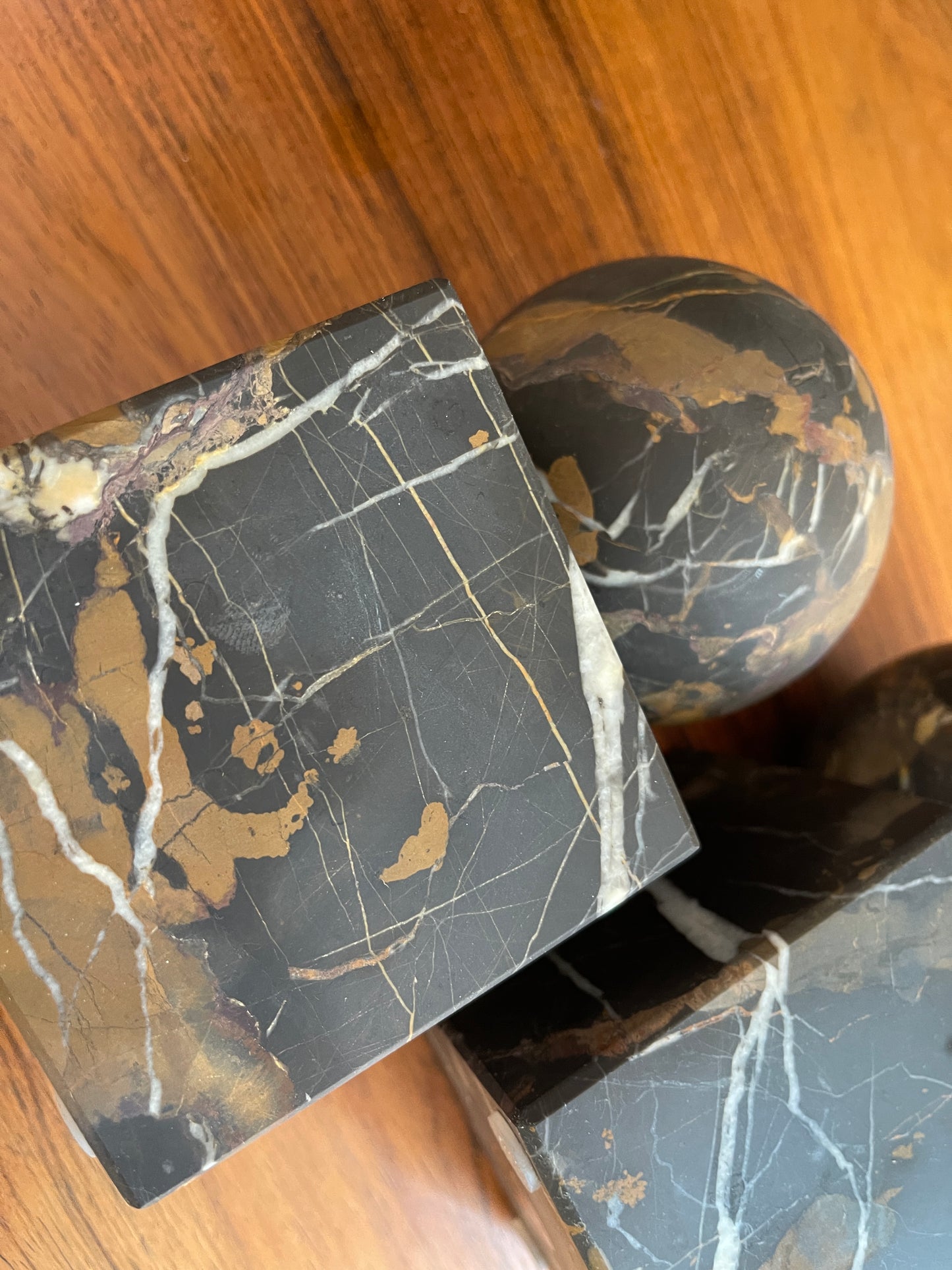 Black and Gold Marble Bookends - a Pair