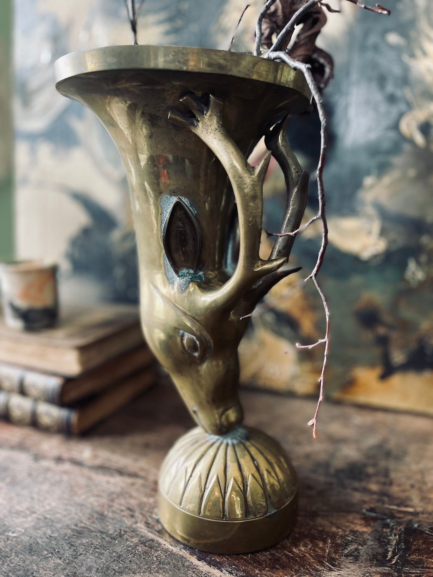 Large Brass Deer Torchieres - a Pair