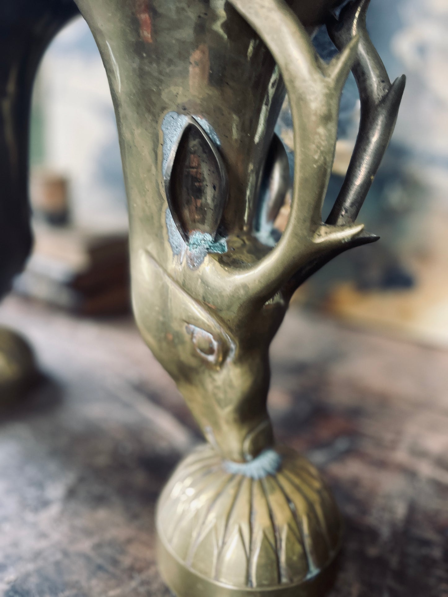 Large Brass Deer Torchieres - a Pair