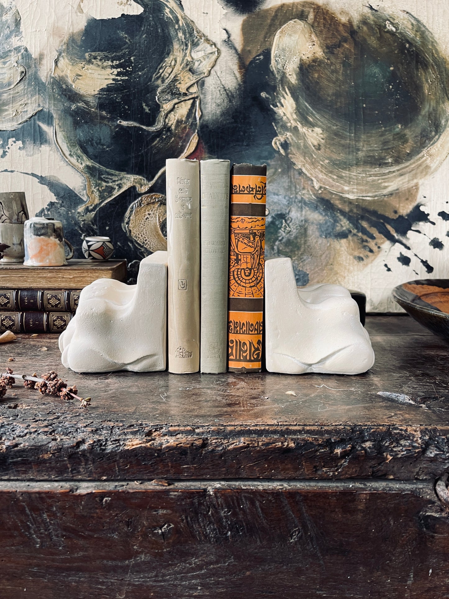 Cement Lion Paw Bookends - a Pair