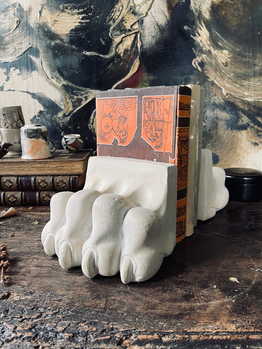 Cement Lion Paw Bookends - a Pair