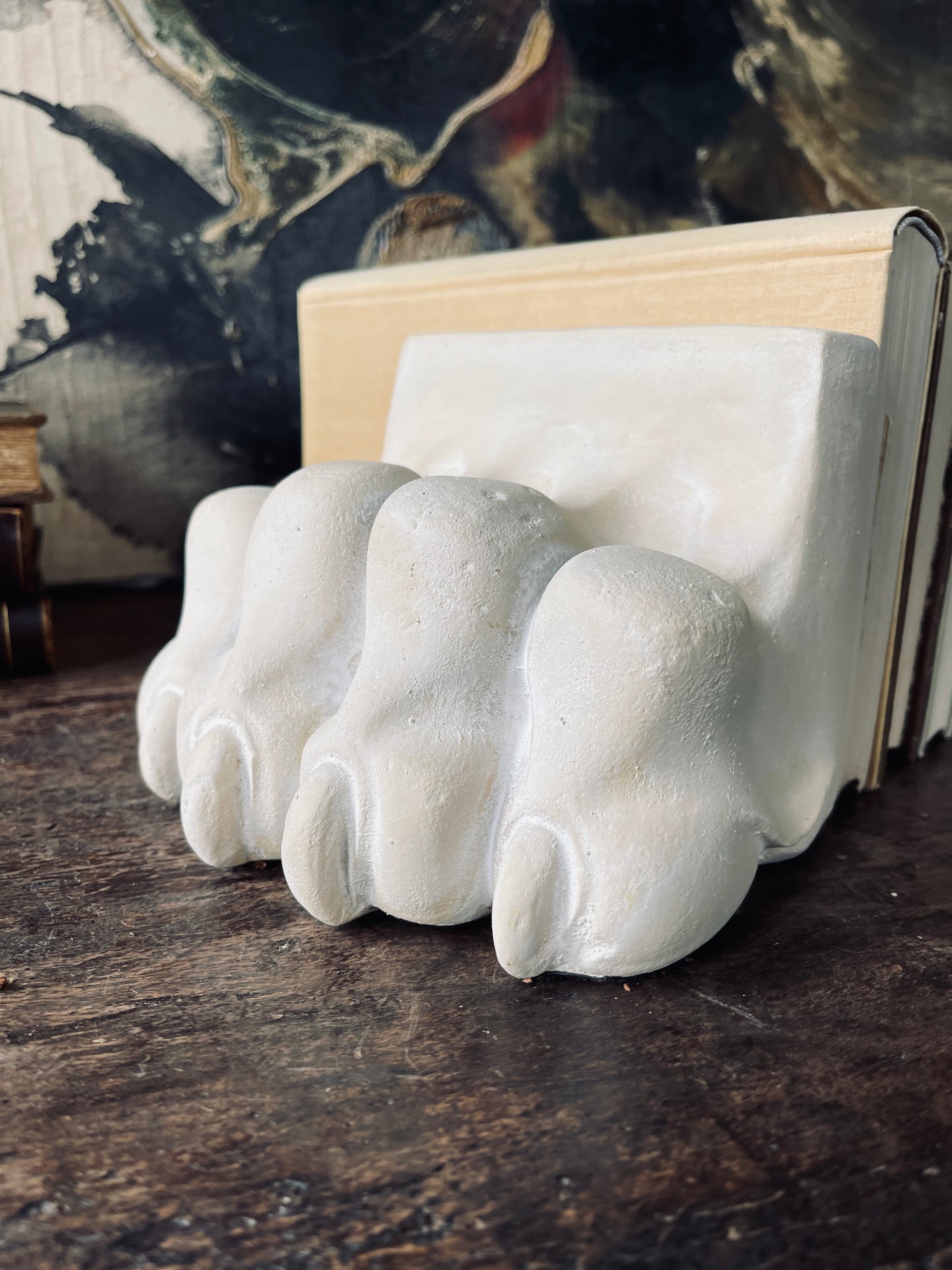 Cement Lion Paw Bookends - a Pair