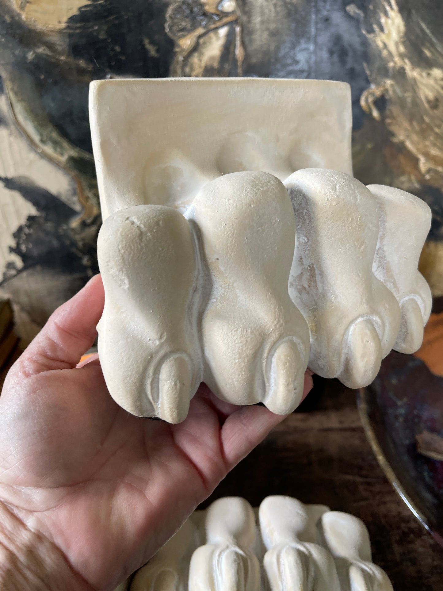Cement Lion Paw Bookends - a Pair