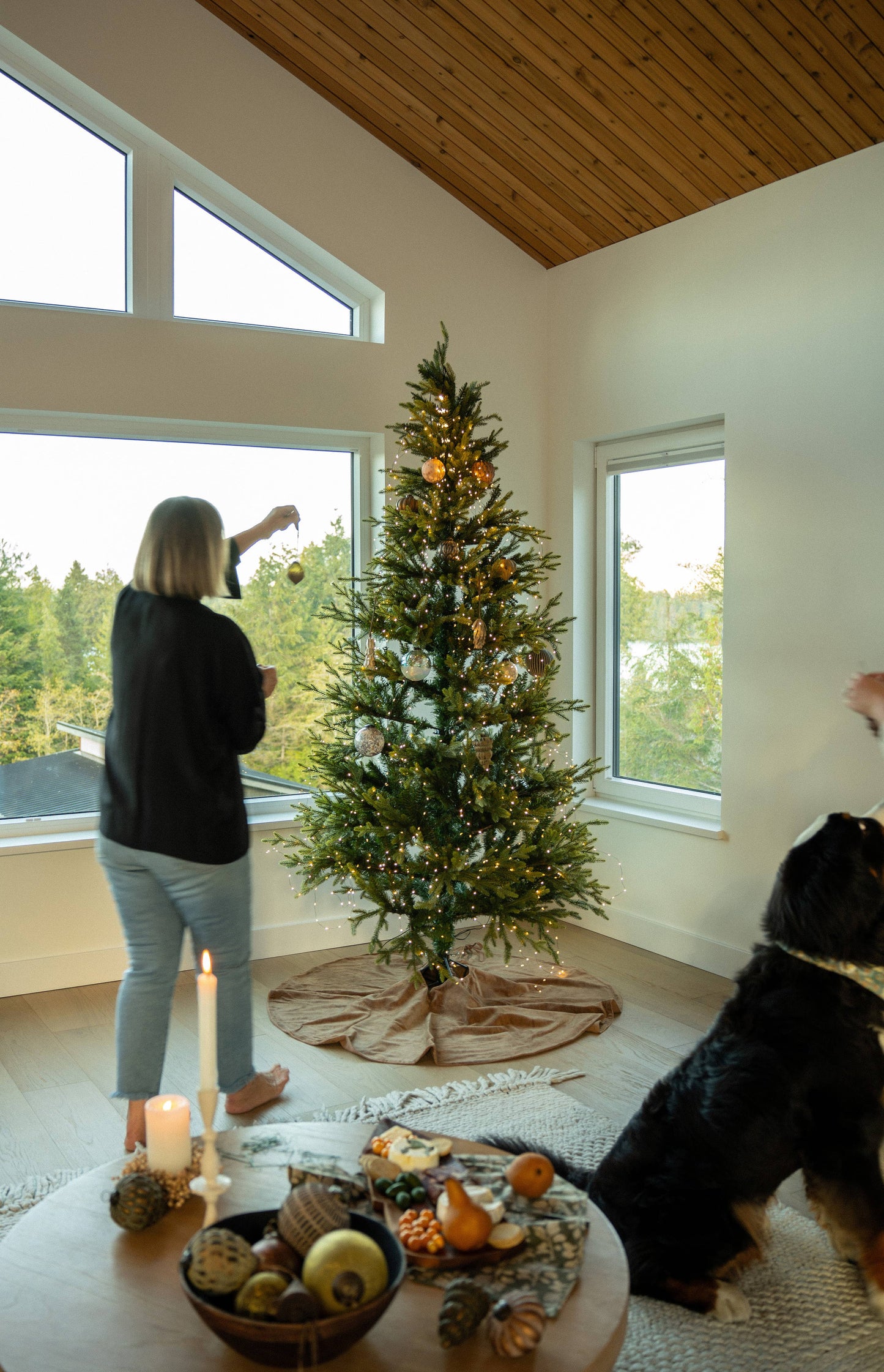 Wooden White Washed Christmas Tree Ornament - Scandinavian Minimalist Holiday Decor