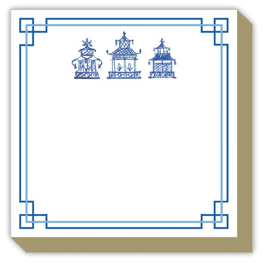 handpainted blue pagoda chinoiserie trio luxe notepad