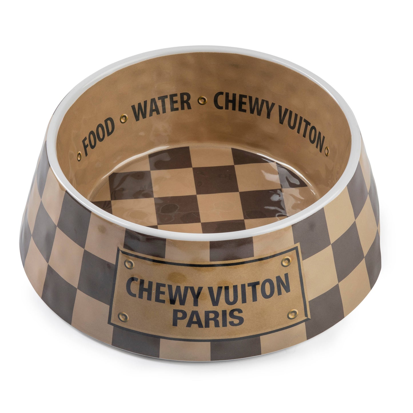 Checker Chewy Vuiton Dog Bowl | Medium