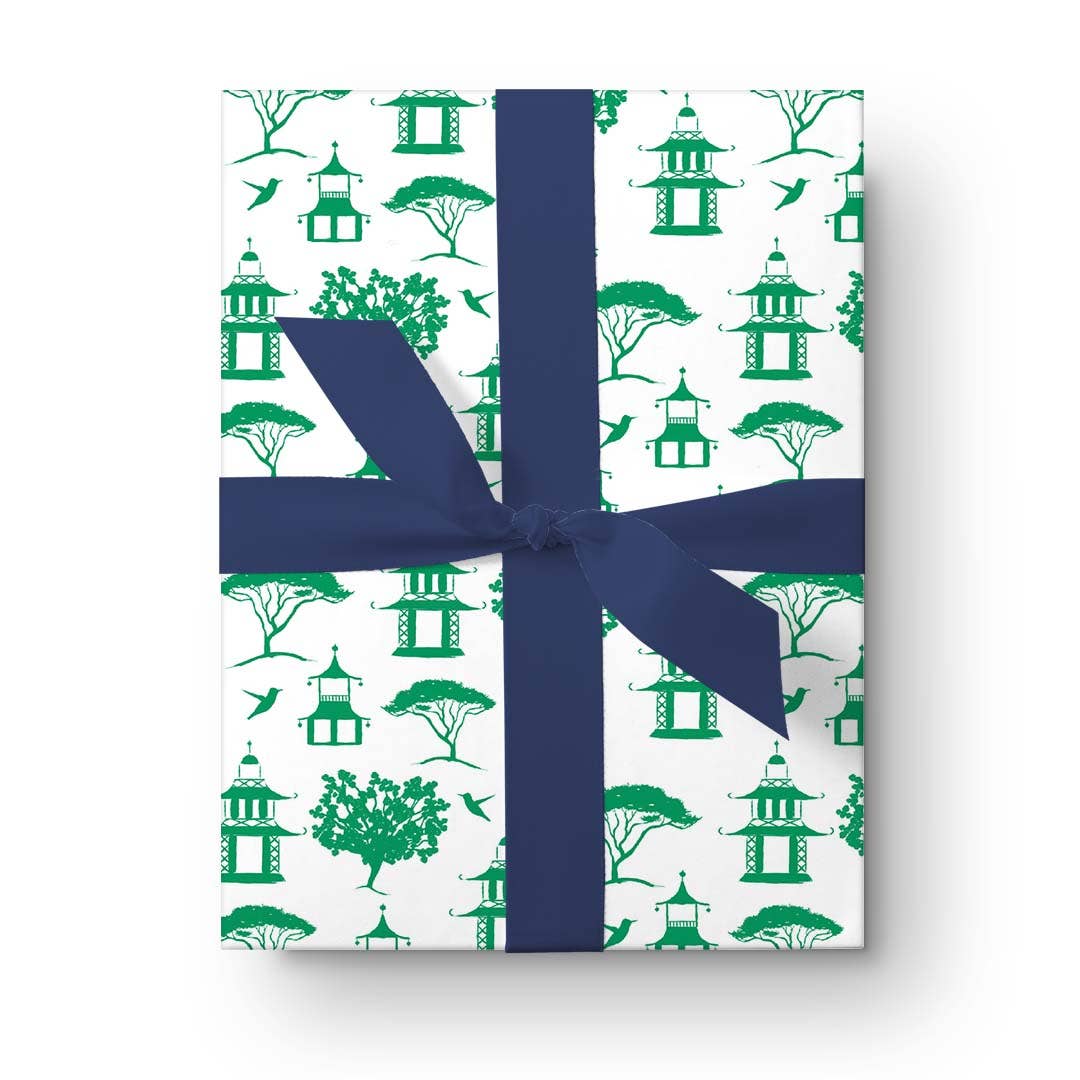 gift wrap chinoiserie - green toile pagoda