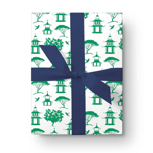 gift wrap chinoiserie - green toile pagoda