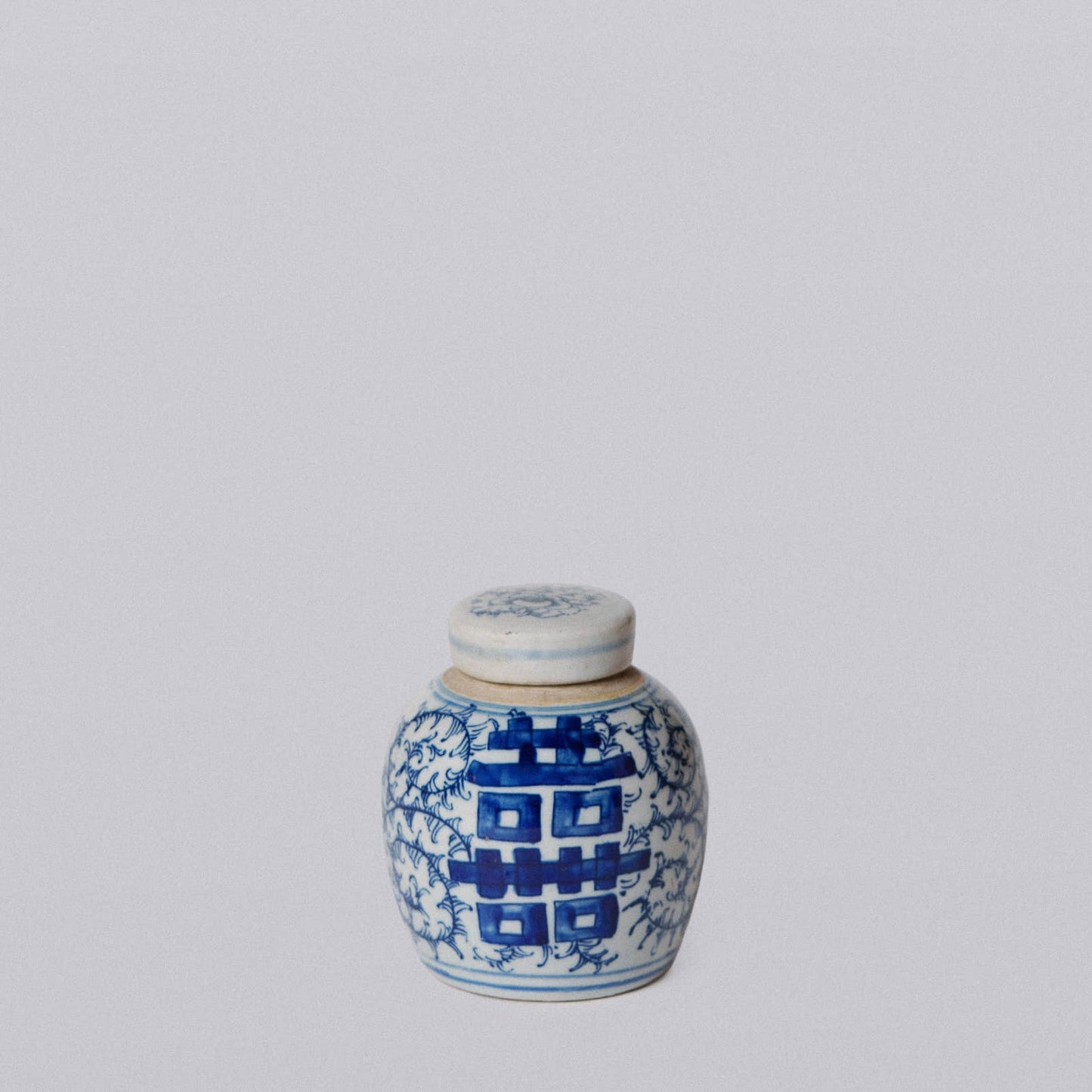 Blue and White Chinoiserie Porcelain Mini Ginger Jar - Double Happiness Design
