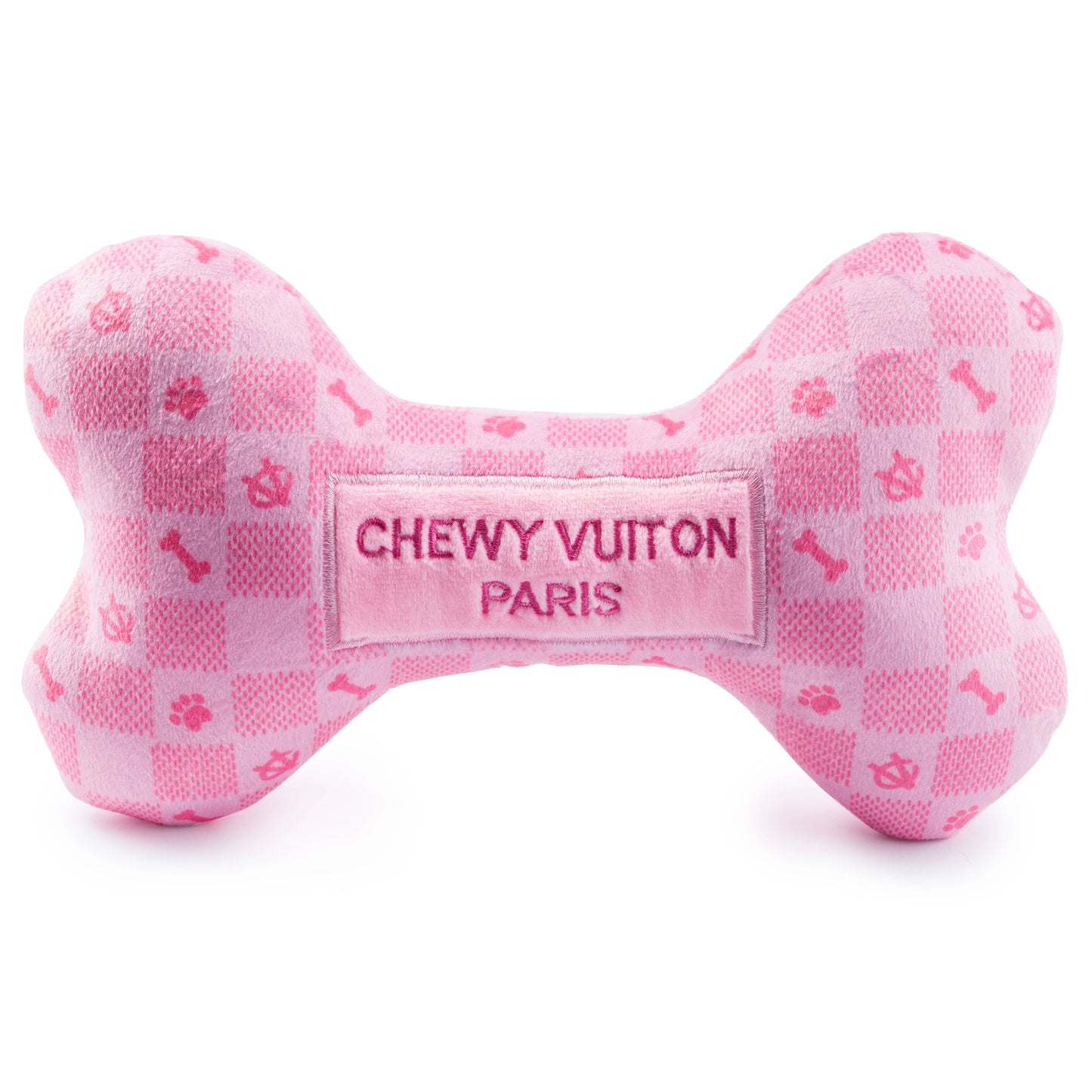 Pink Checker Chewy Vuiton Bone Plush Designer Dog | Large
