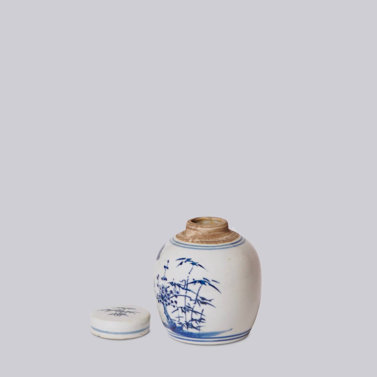 Blue and White Porcelain Mini Ginger Jar - Three Friends of Winter Design